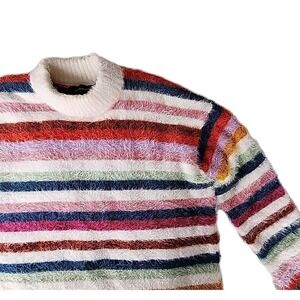 Mink Pink Women's Small Fuzzy Stripe Crew Neck Long Sleeve Sweater Super Soft